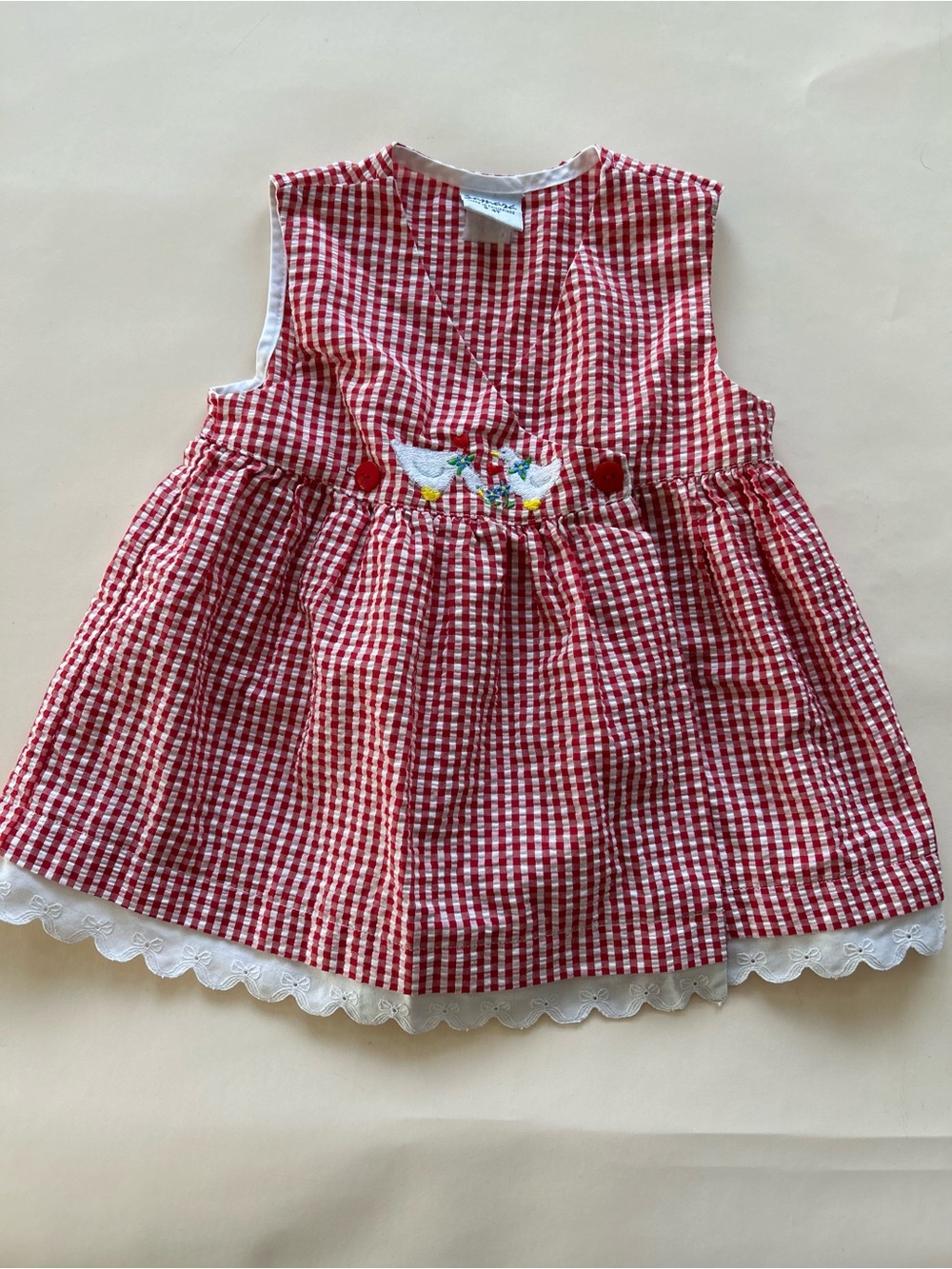 Samara Red Gingham Embroidered Baby Dress - Classic Kids Casual size 4T vintage